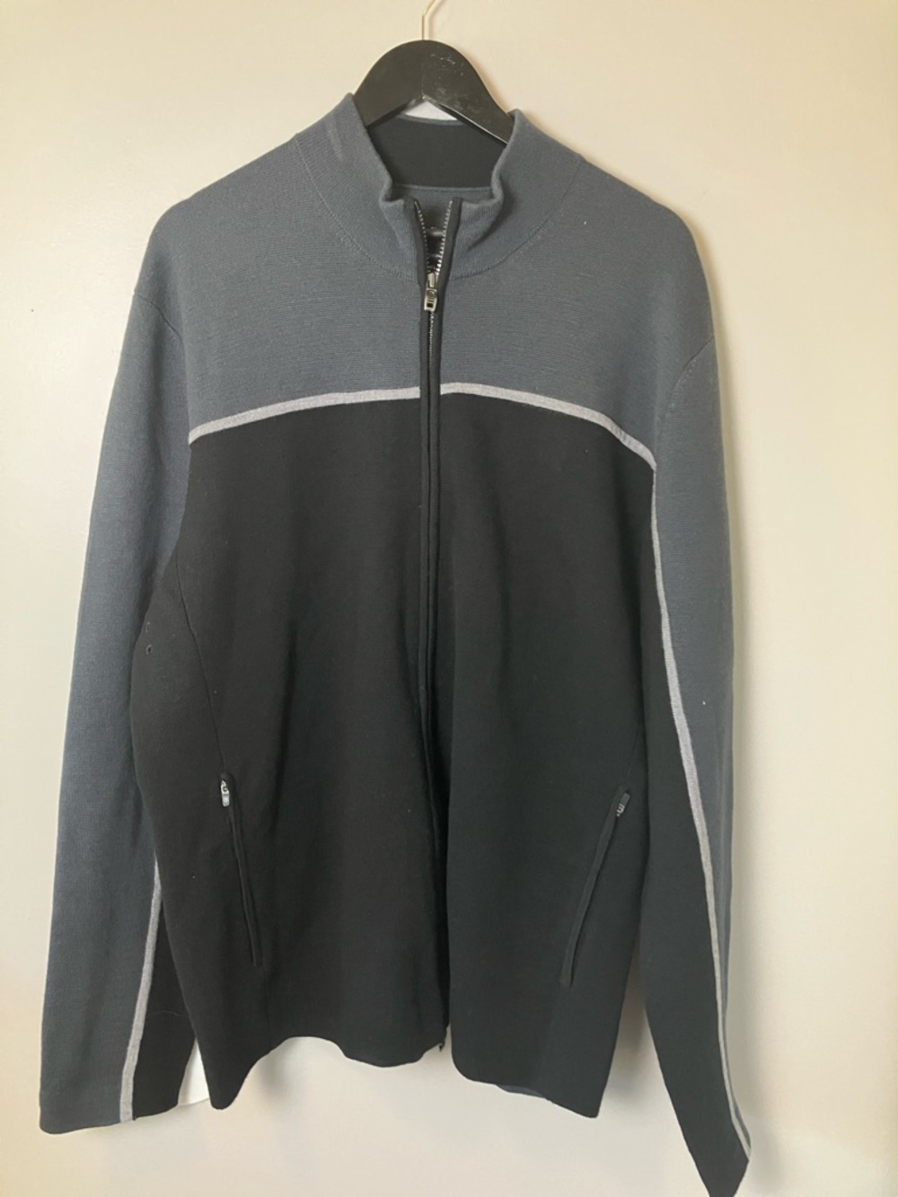 VICTORINOX Men's Full Zip Grey Black XXL 100% Wool Sweater
